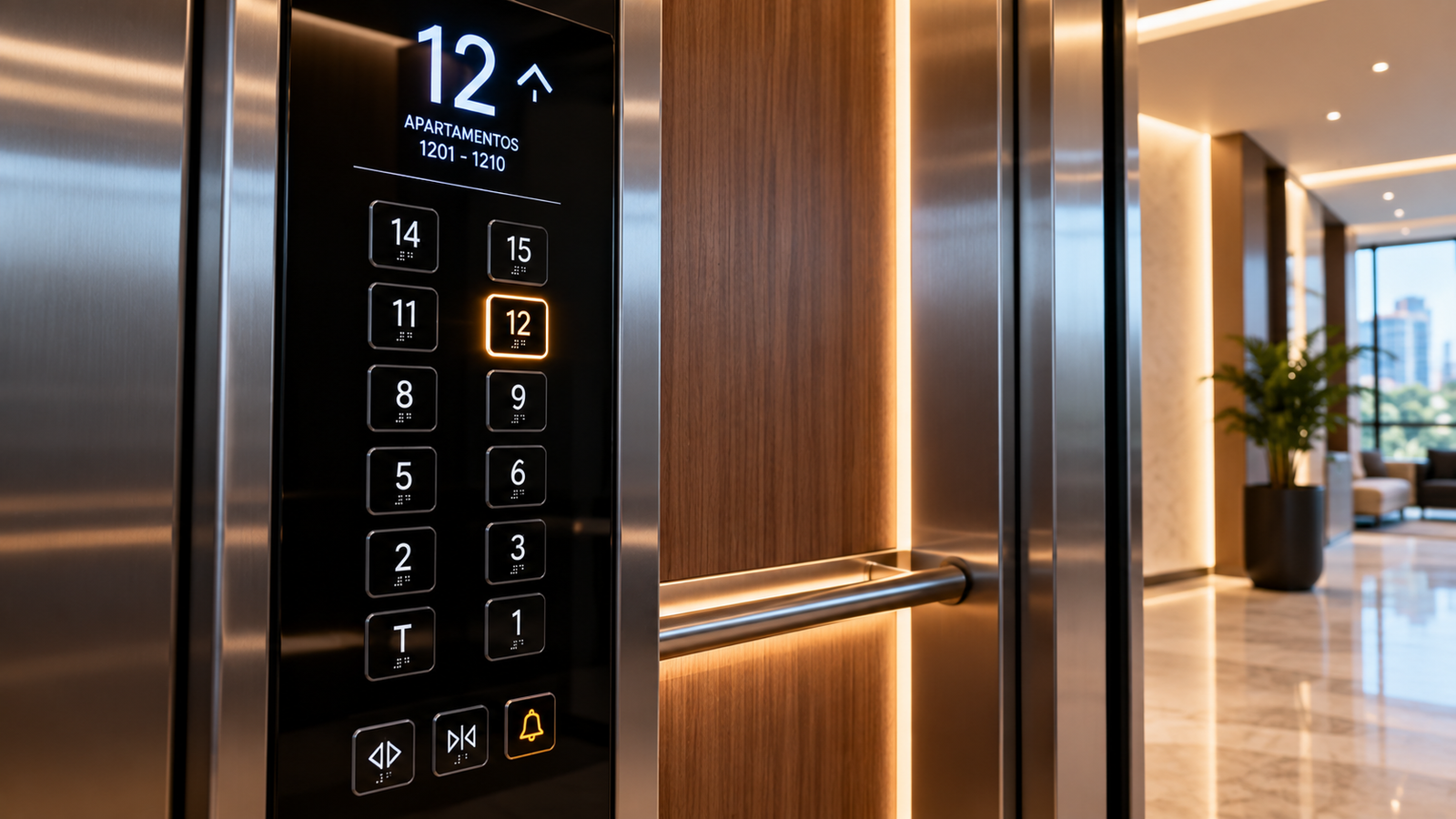 Painel de elevador com números dos andares de um edifício