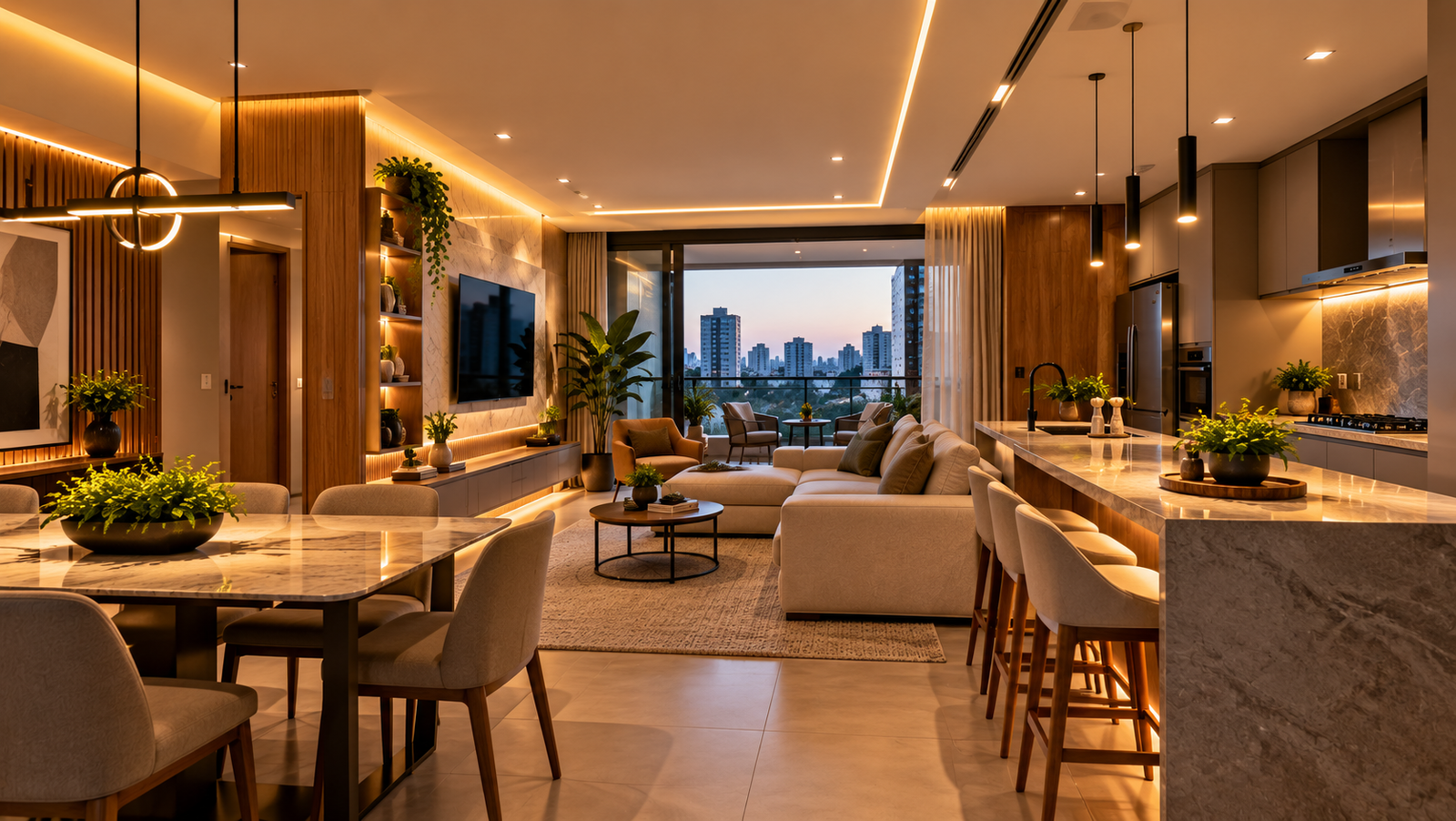 Iluminação de apartamento moderno e aconchegante