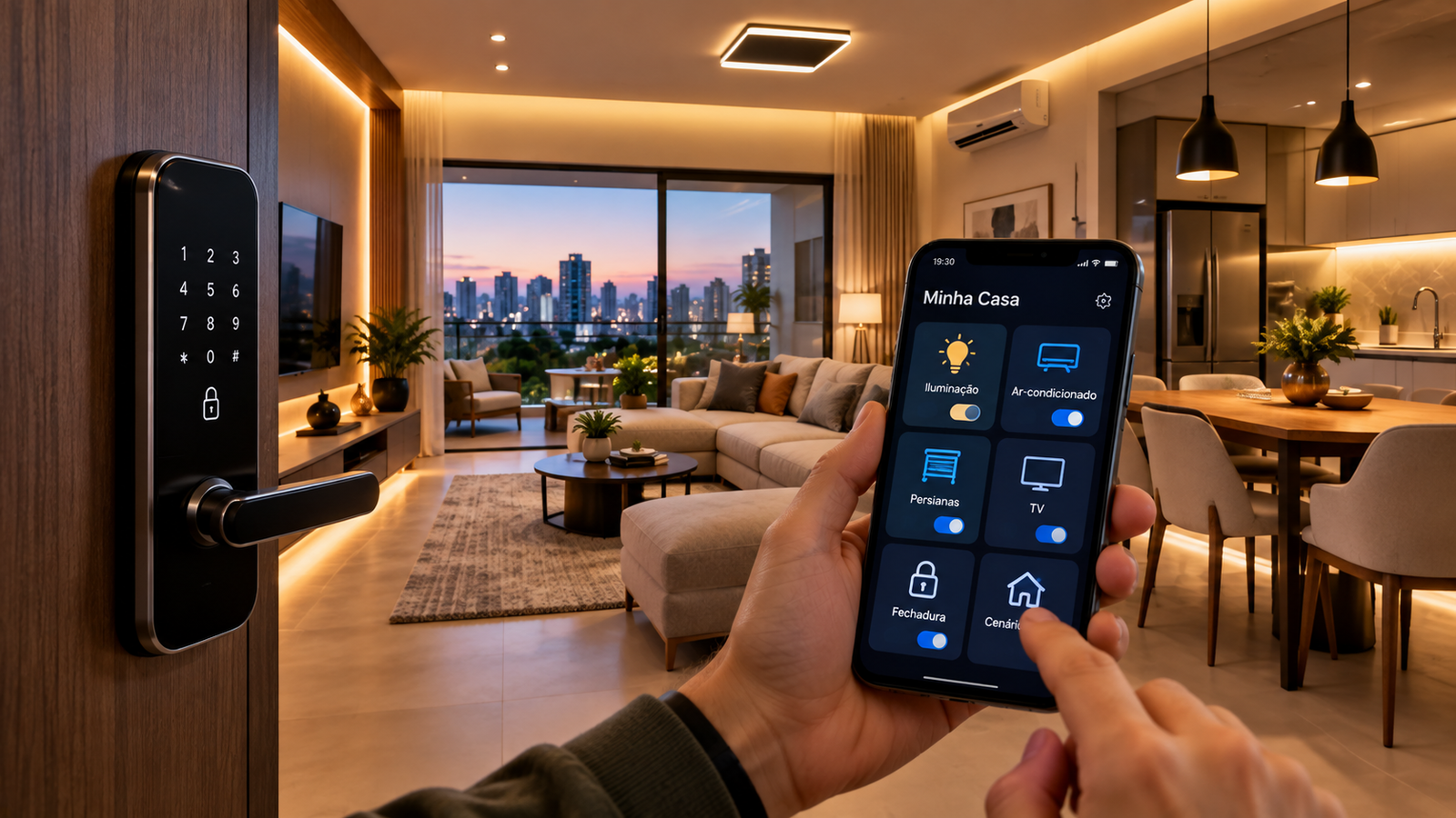 Smart home com automação residencial em apartamento moderno